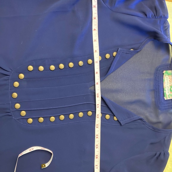 Sheer Navy Blouse w/ Gold Button Accents - Picture 7 of 7